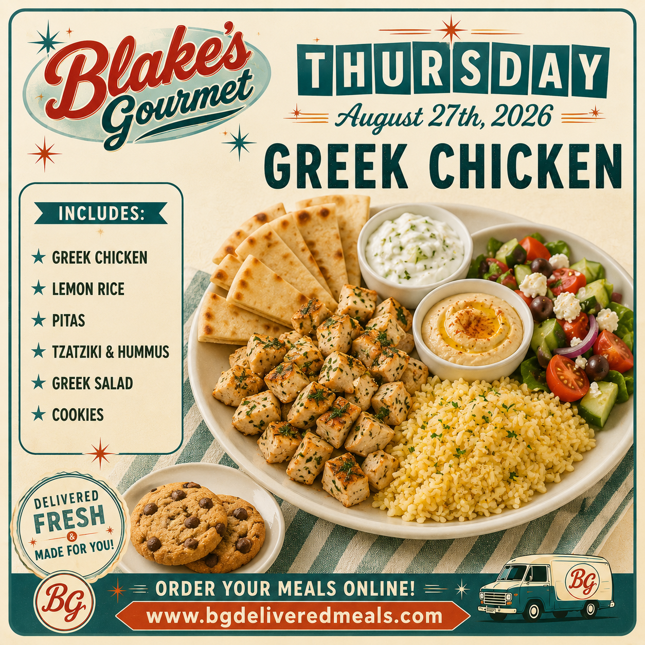 Thursday Aug 27th, 2026 - Greek Chicken