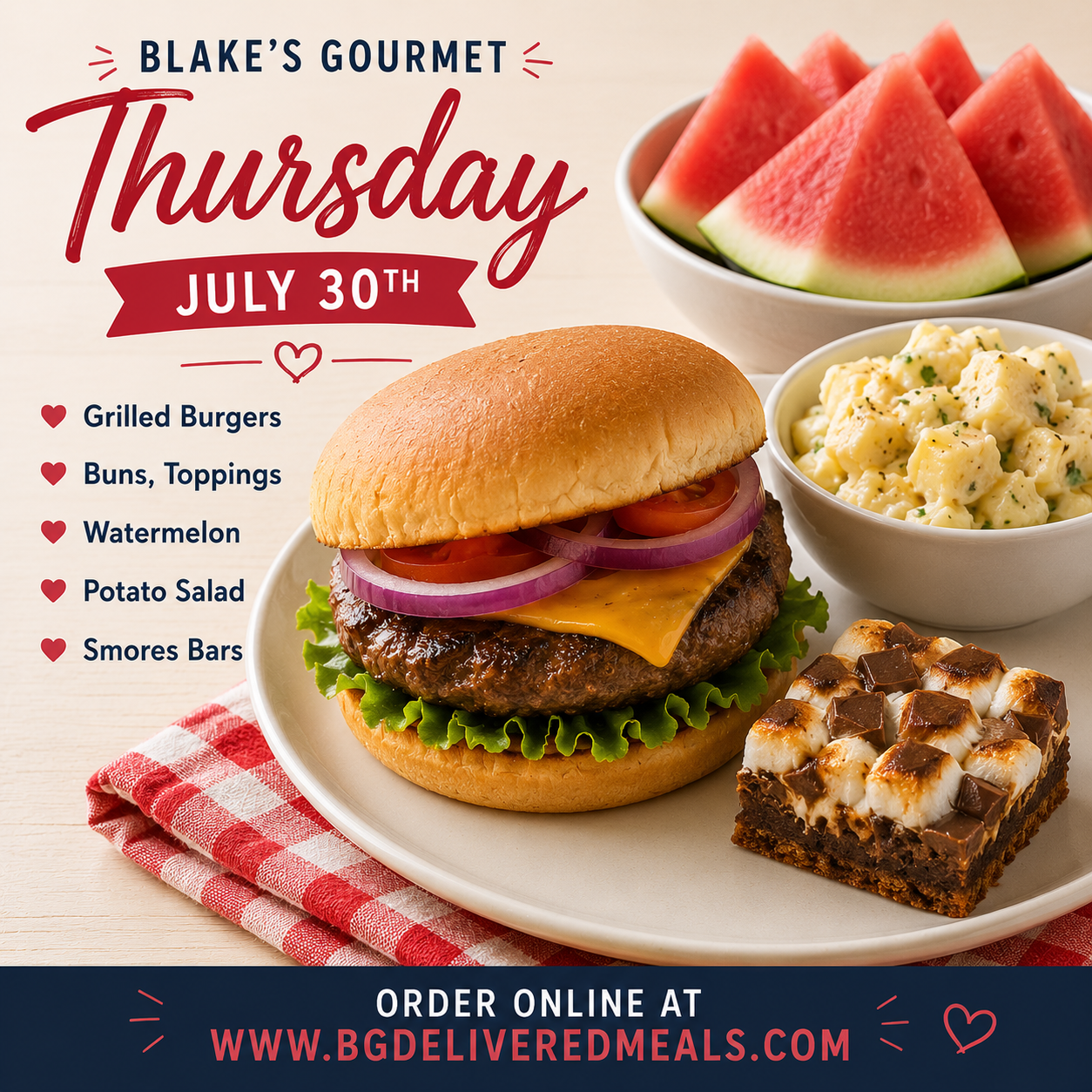 Thursday July 30th, 2026 - Grilled Burgers