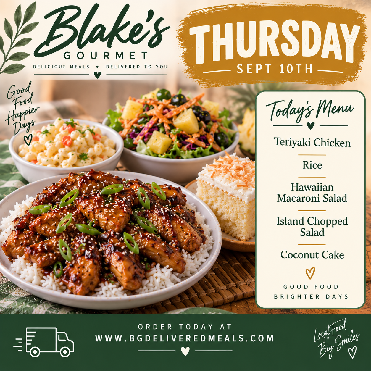 Thursday Sept 10th, 2026 - Teriyaki Chicken